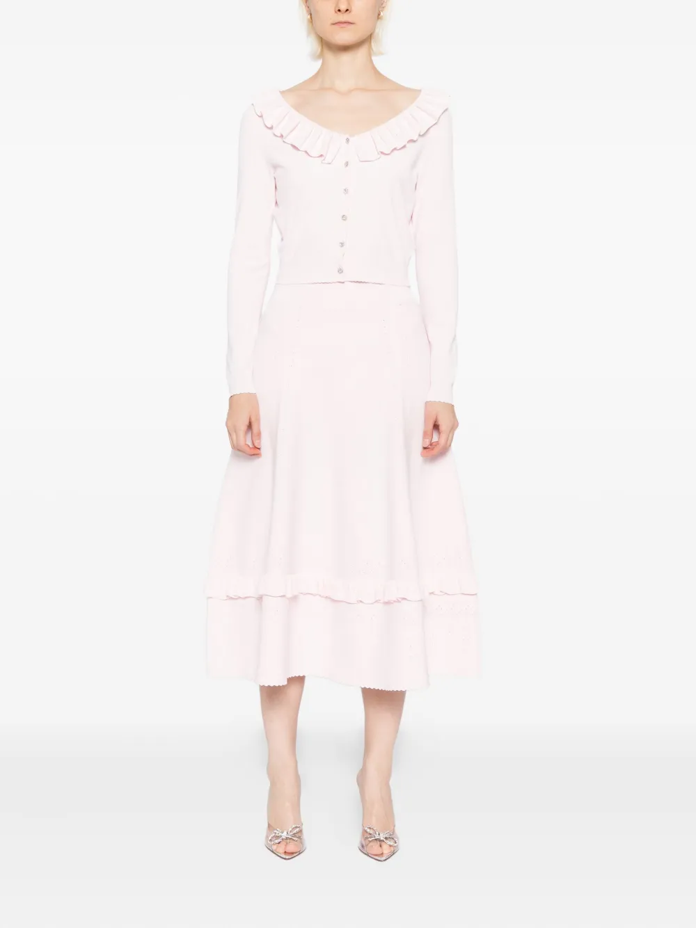 Needle & Thread Pointelle-trim Cropped Cardigan In Pink
