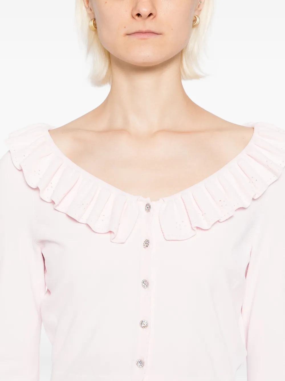 Needle & Thread Pointelle-trim Cropped Cardigan In Pink