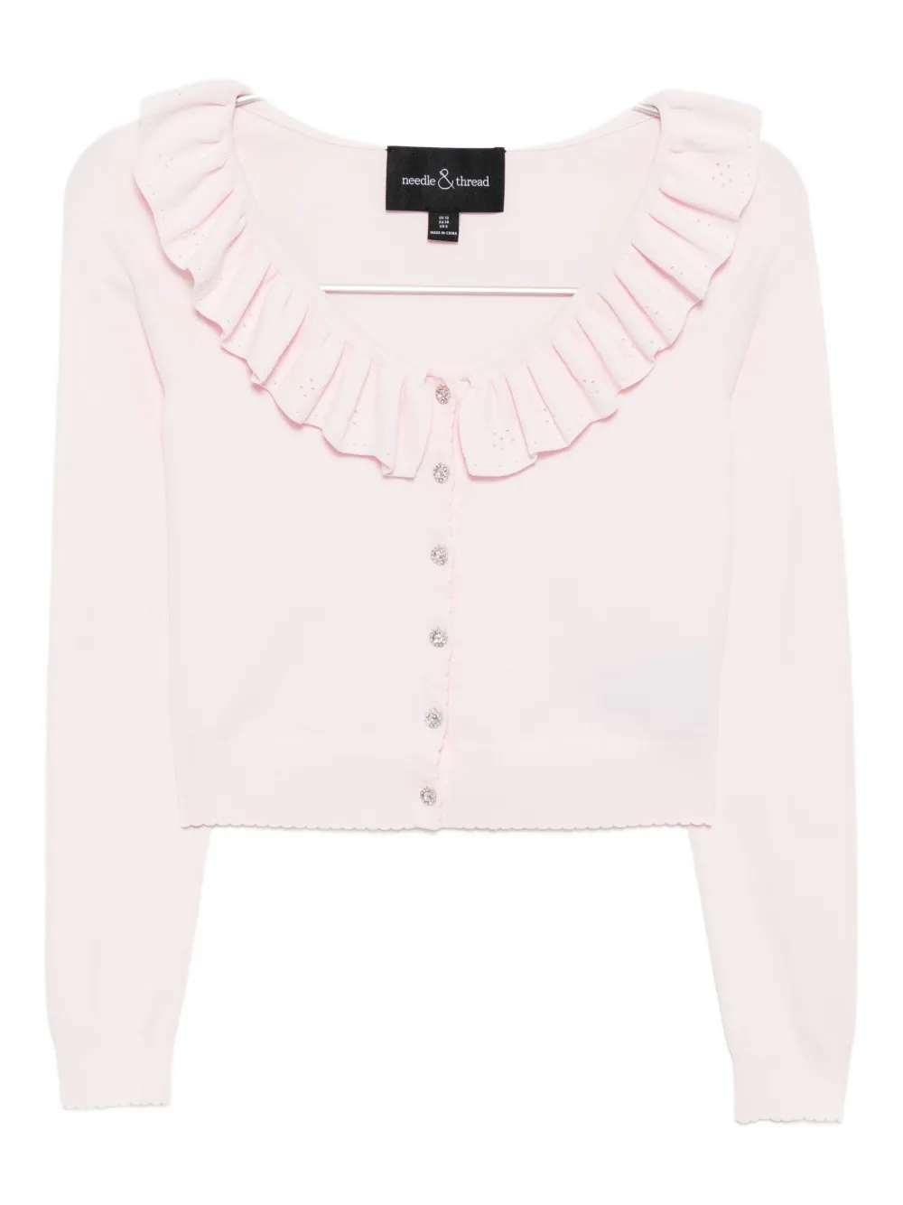 Needle & Thread Pointelle-trim Cropped Cardigan In Pink