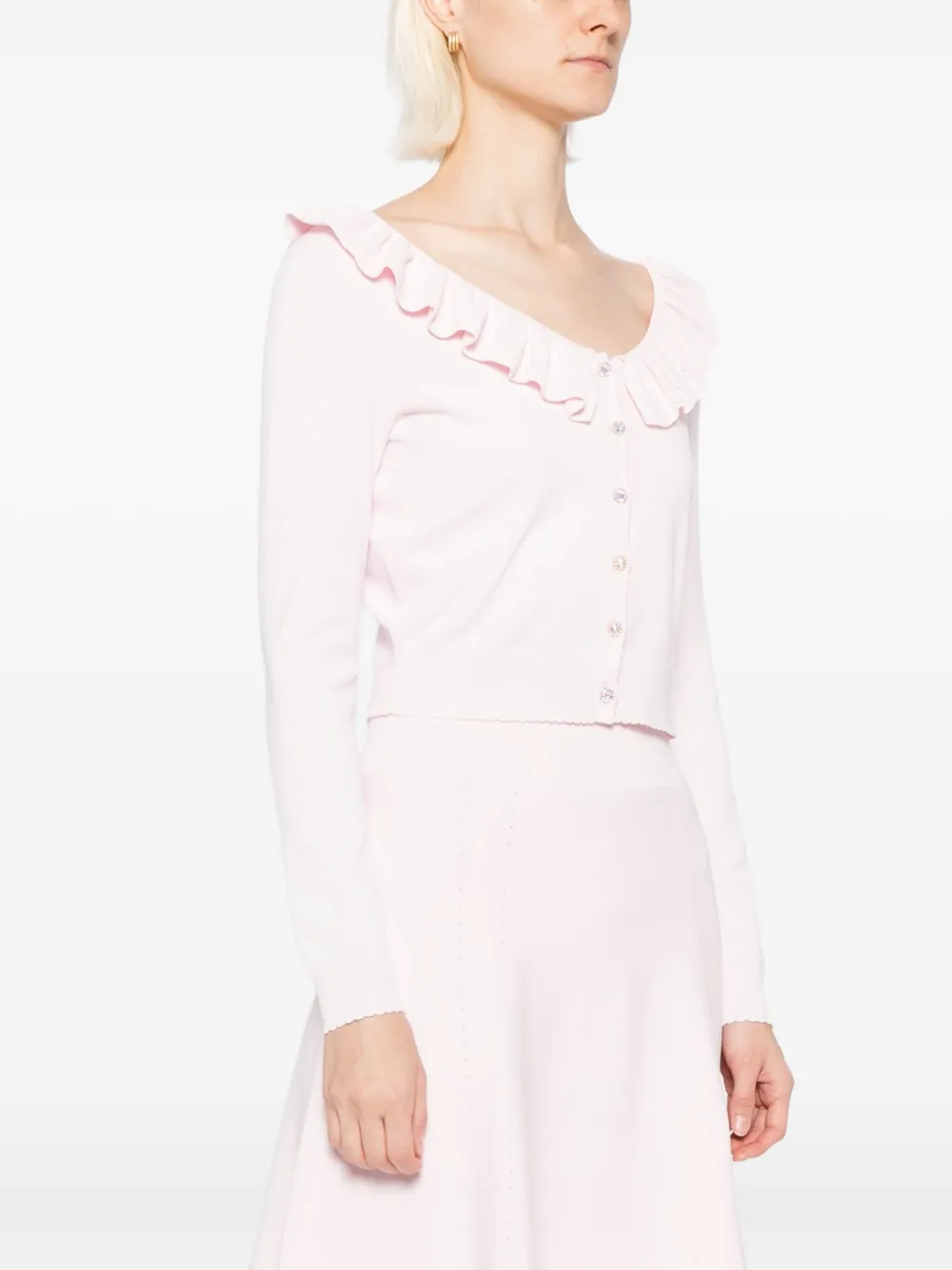 Needle & Thread Pointelle-trim Cropped Cardigan In Pink