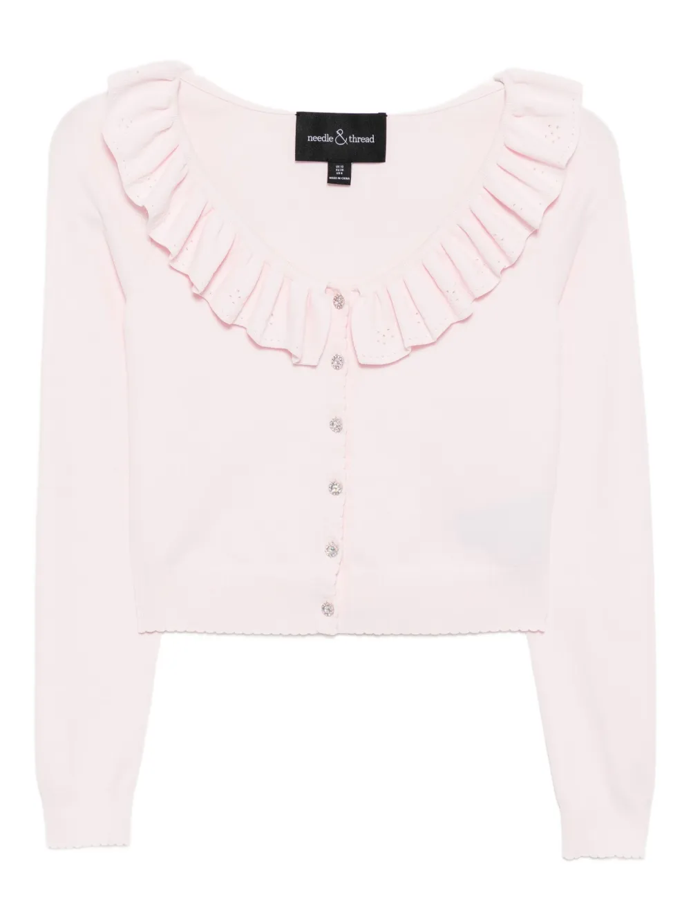 Needle & Thread pointelle-trim cropped cardigan | Pink | Image 1