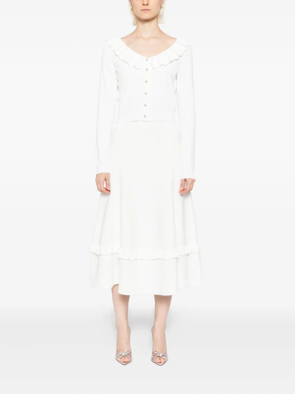 Needle & Thread Gebreide rok met pointelle afwerking - Beige