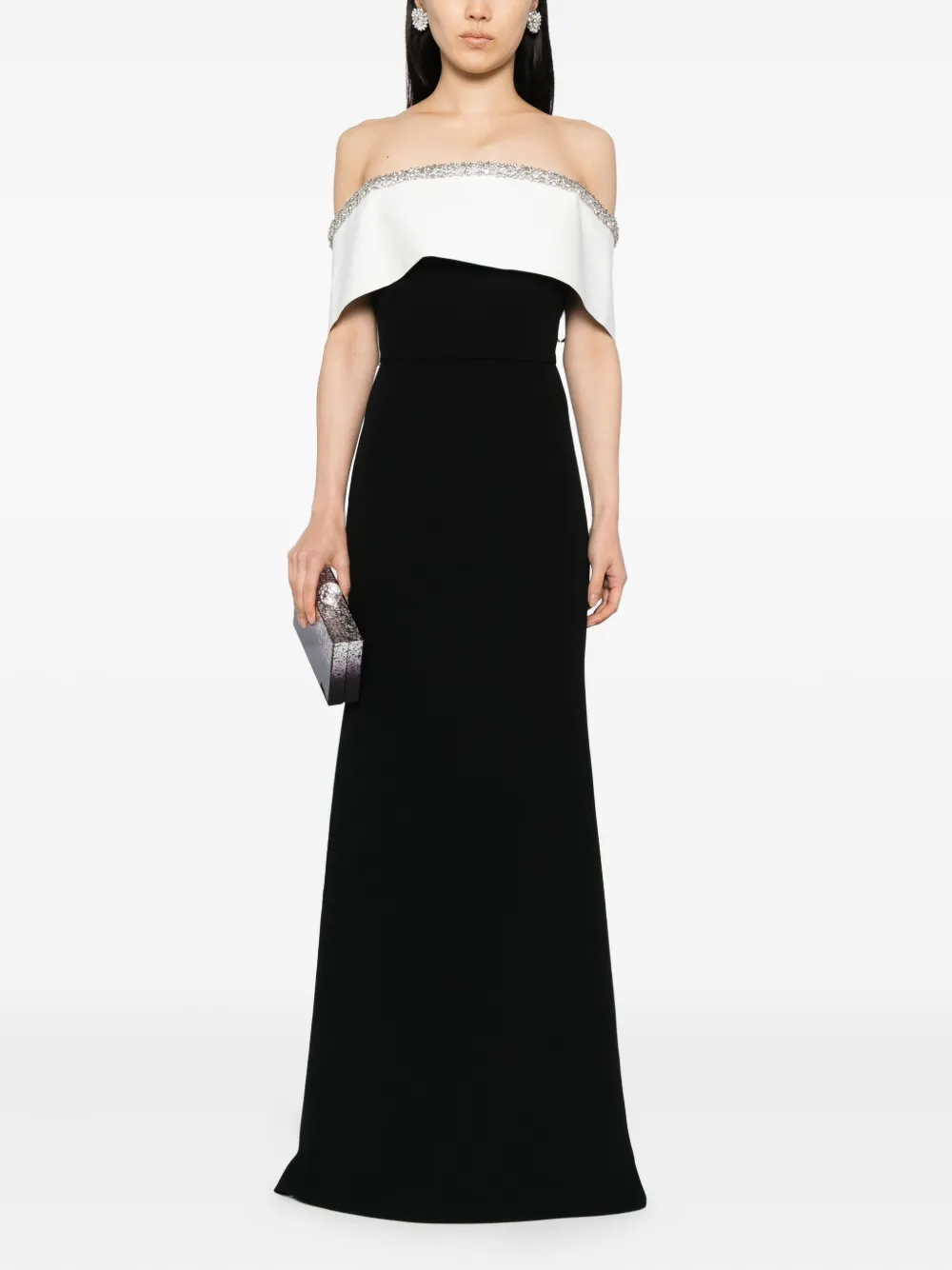 Roland Mouret Off-shoulder jurk met borduurwerk - MONOCHROME