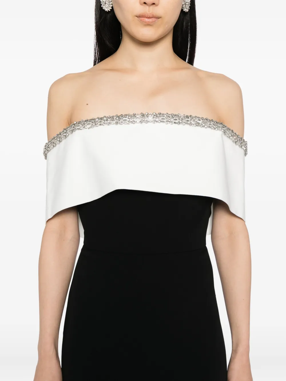 Roland Mouret Off-shoulder jurk met borduurwerk MONOCHROME
