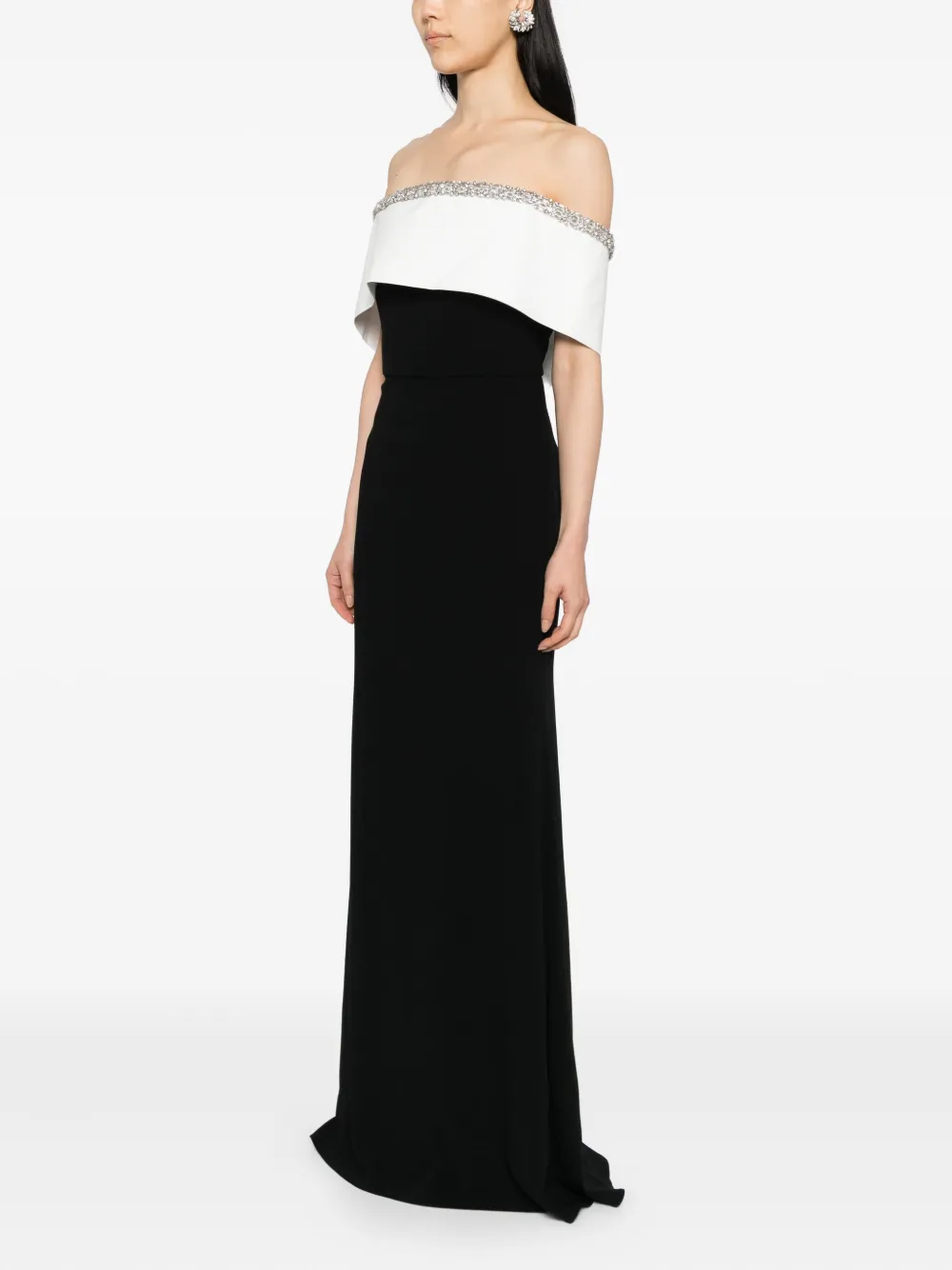 Roland Mouret Off-shoulder jurk met borduurwerk MONOCHROME