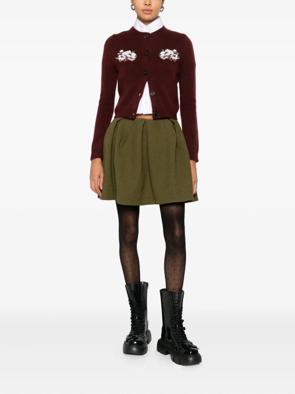  Shushu/tong Floral-appliqué Buttoned Cardigan - Red 