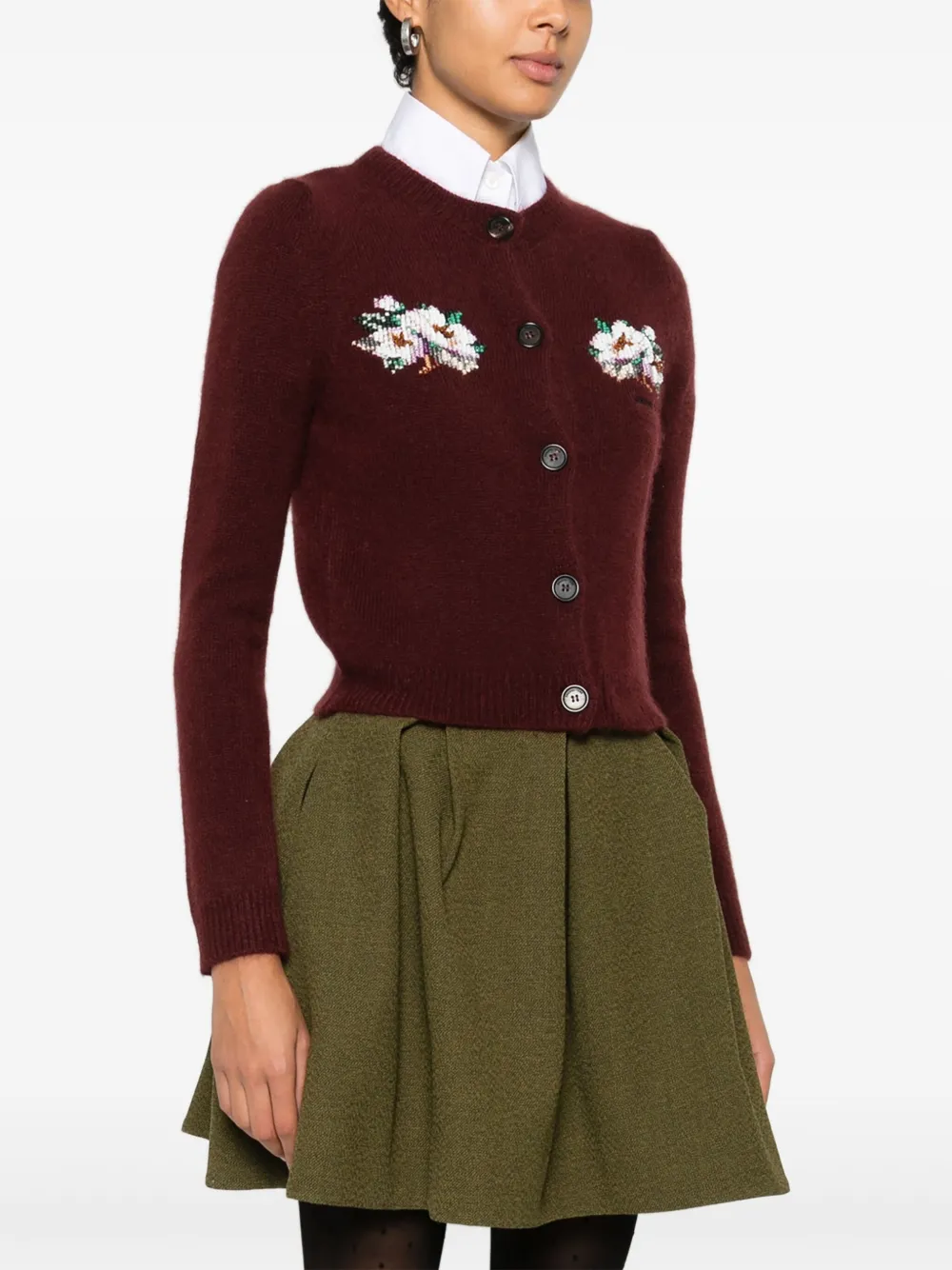  Shushu/tong Floral-appliqué Buttoned Cardigan - Red 