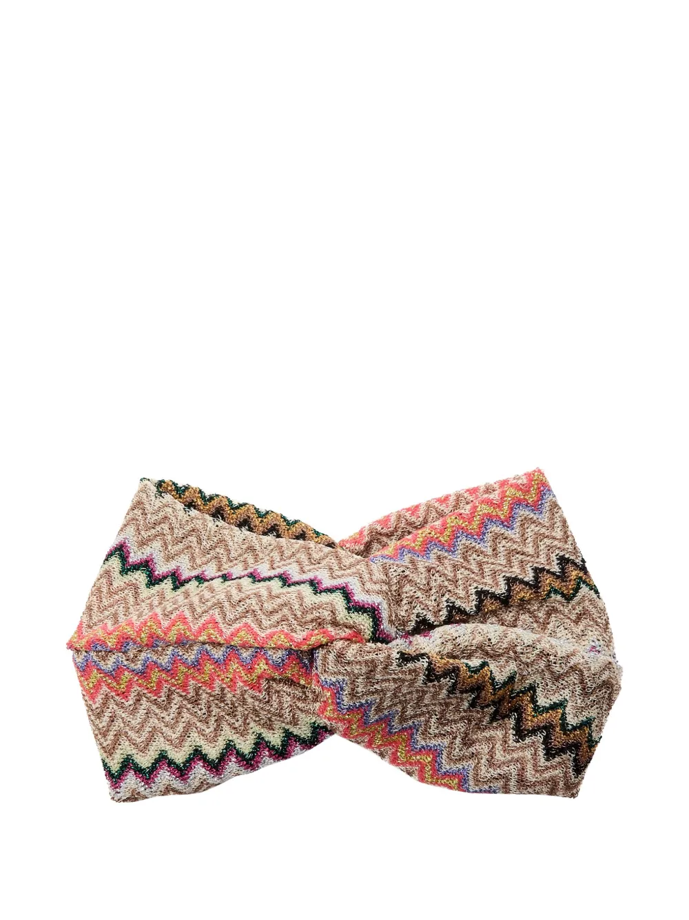 Missoni Metallic Zigzag-intarsia Knitted Headband In Brown