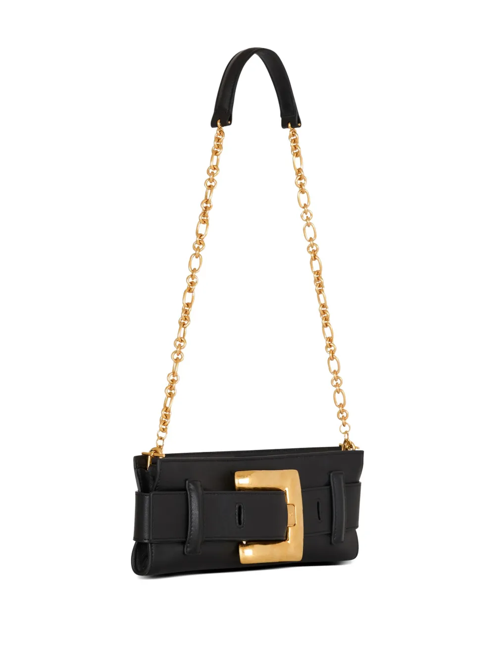 Balmain Anthem Buckle-detail Calfskin-leather Clutch In Black