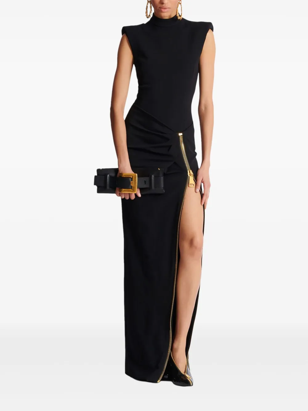 Balmain Anthem leren clutch met gespdetail - Zwart