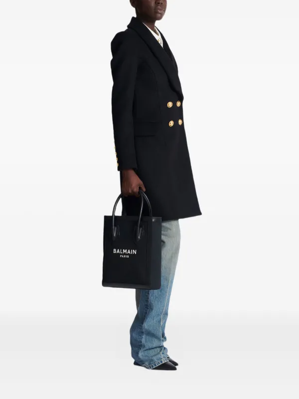 BALMAIN 2wayトートバッグ B-Army キャンバス レザー ブラック Balmain leather-trimmed Canvas Tote Bag | Black | FARFETCH
