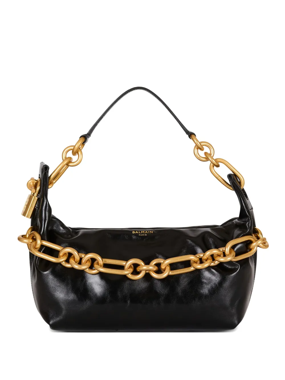 Balmain Medium Sync Padlock Chain Shoulder Bag In Black
