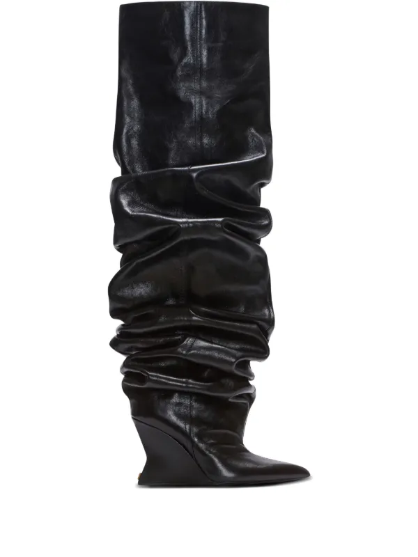 Balmain Bota over-the-knee De Couro Com Plataforma 95mm | Preto