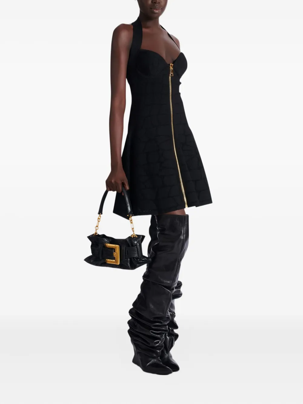 Balmain Mini Anthem Embossed-crocodile Buckle Clutch Bag In Black