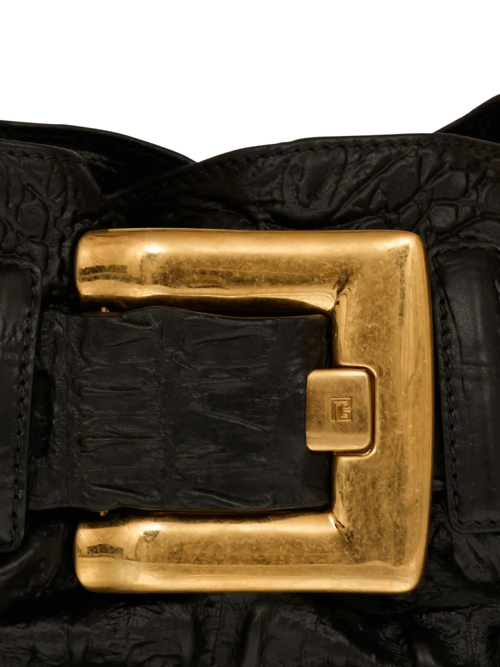 Balmain Mini Anthem Embossed-crocodile Buckle Clutch Bag In Black