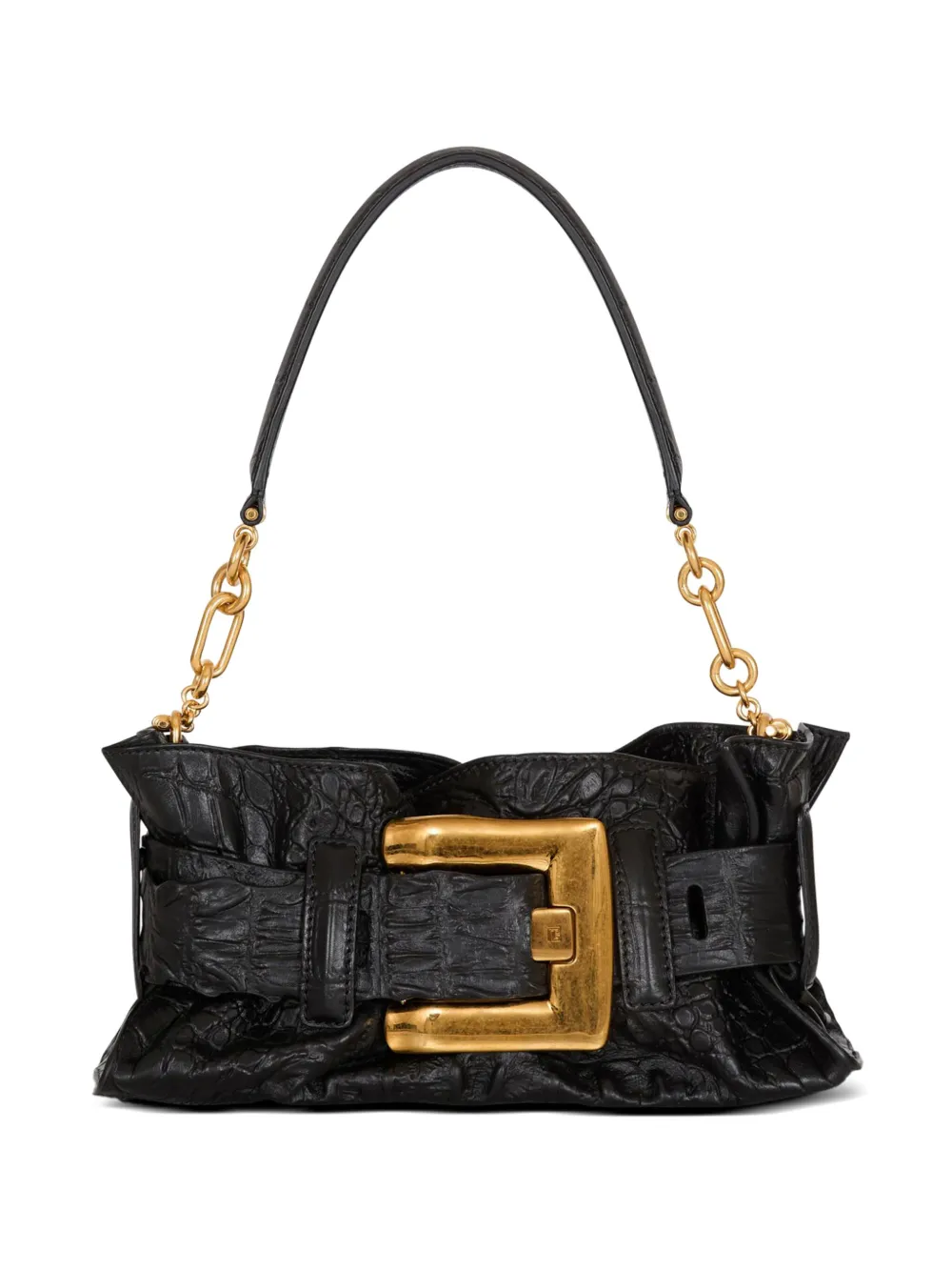 Balmain Mini Anthem Embossed-crocodile Buckle Clutch Bag In Black