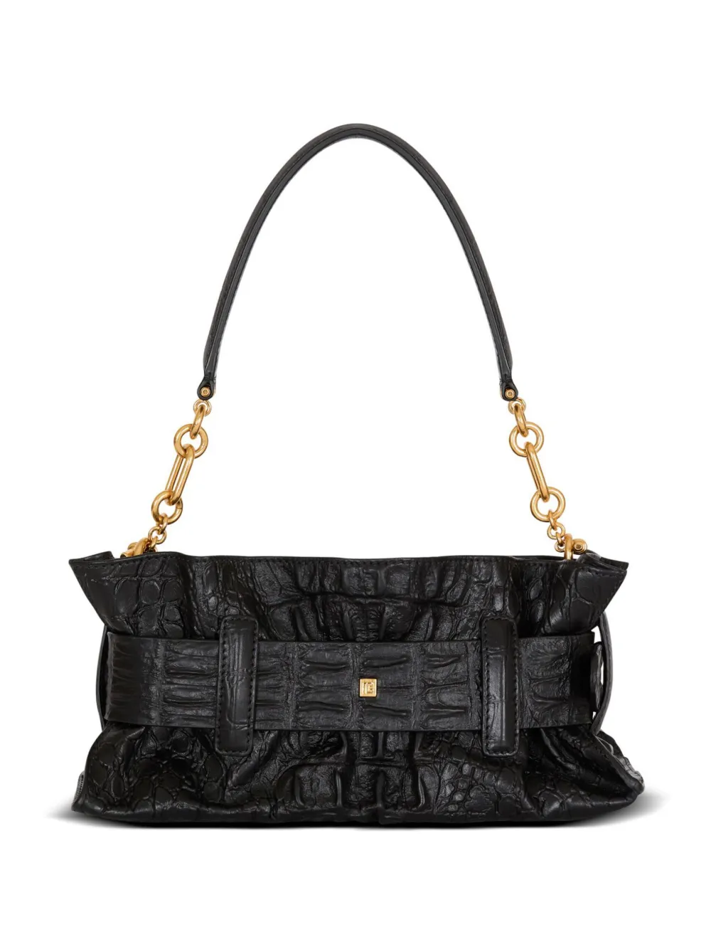Balmain Mini Anthem Embossed-crocodile Buckle Clutch Bag In Black