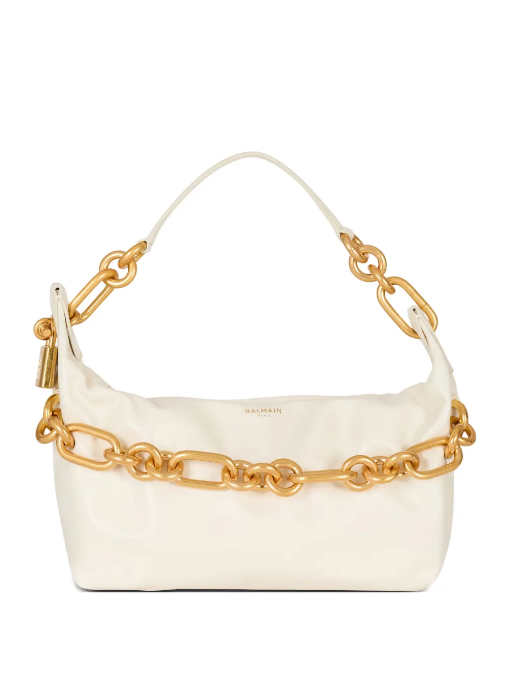 Balmain Medium Sync Leather Shoulder Bag In White