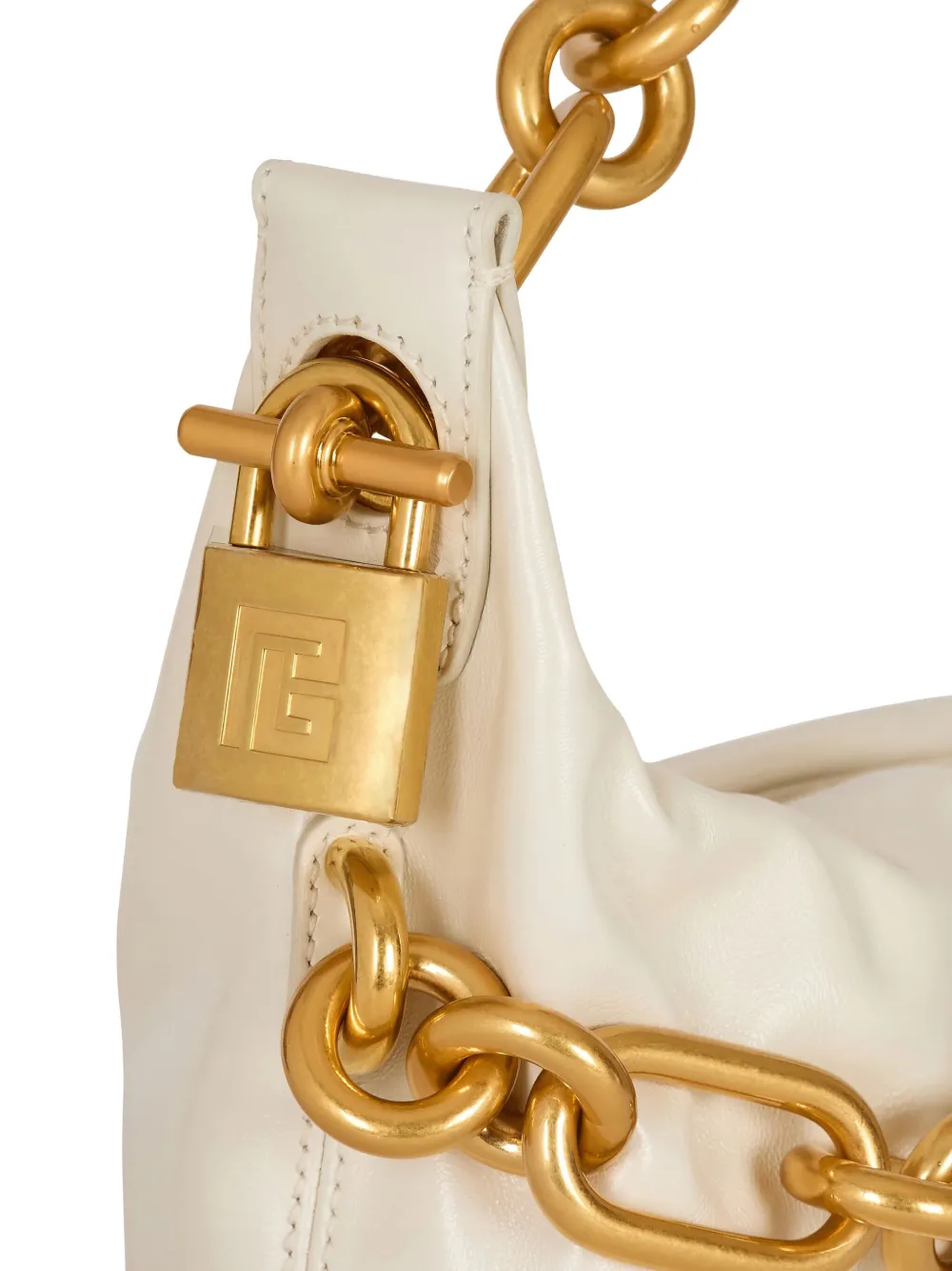 Balmain Medium Sync Leather Shoulder Bag In White