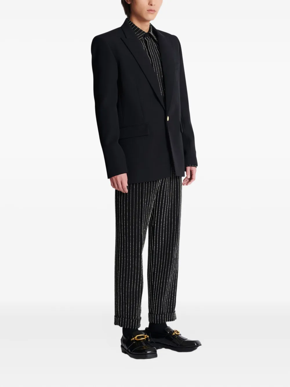 Balmain Grain De Poudre Wool 1-button Jacket In Black