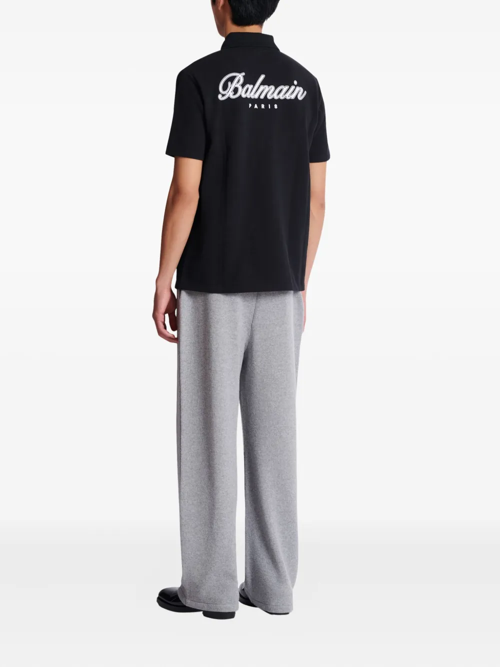 Balmain Short Sleeve Zip Collar Polo Shirt In Black