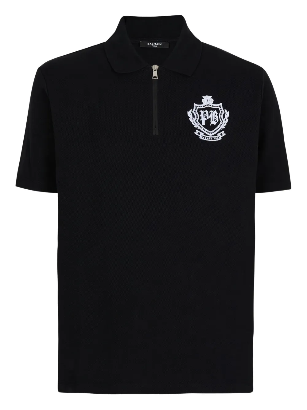 Balmain emblem-embroidered half-zip polo shirt | Black | Image 1