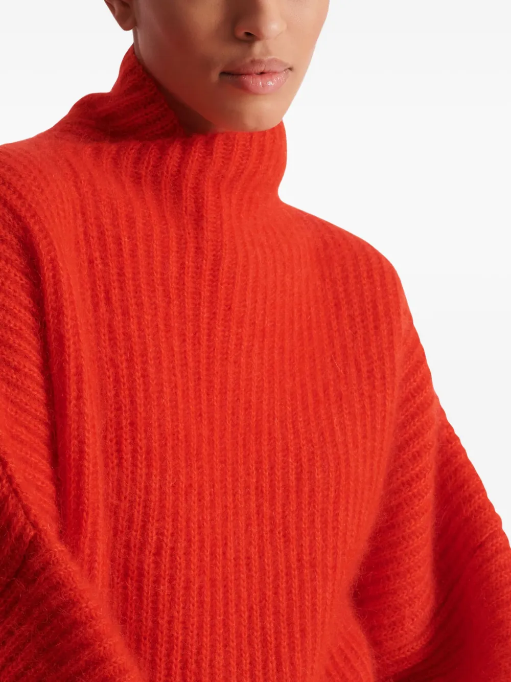 Balmain Mohair-silk Rib-knit Sweater In Red