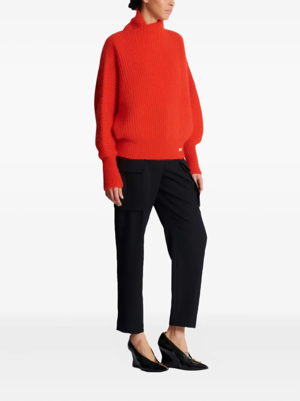 Balmain Mohair-silk Rib-knit Sweater In Red
