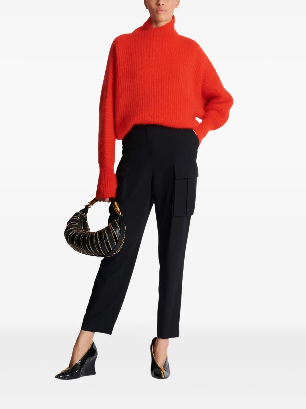 Balmain Mohair-silk Rib-knit Sweater In Red