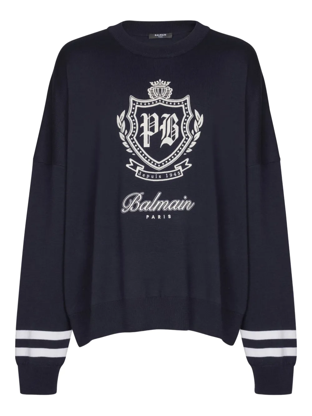 Balmain emblem striped sweater | Blue | Image 1