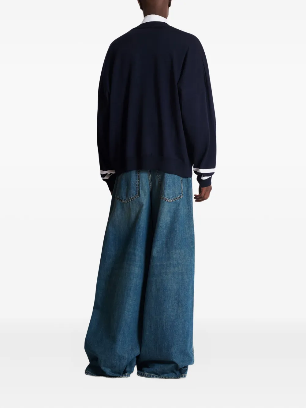Balmain College Emblem Knit Jumper In Blue