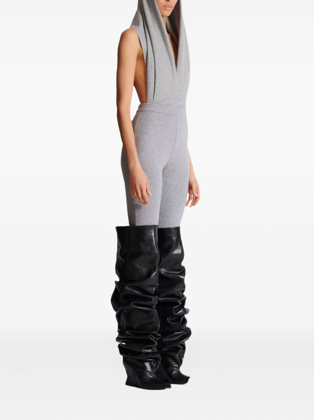 Balmain Wool-blend Knitted Leggings In Gray