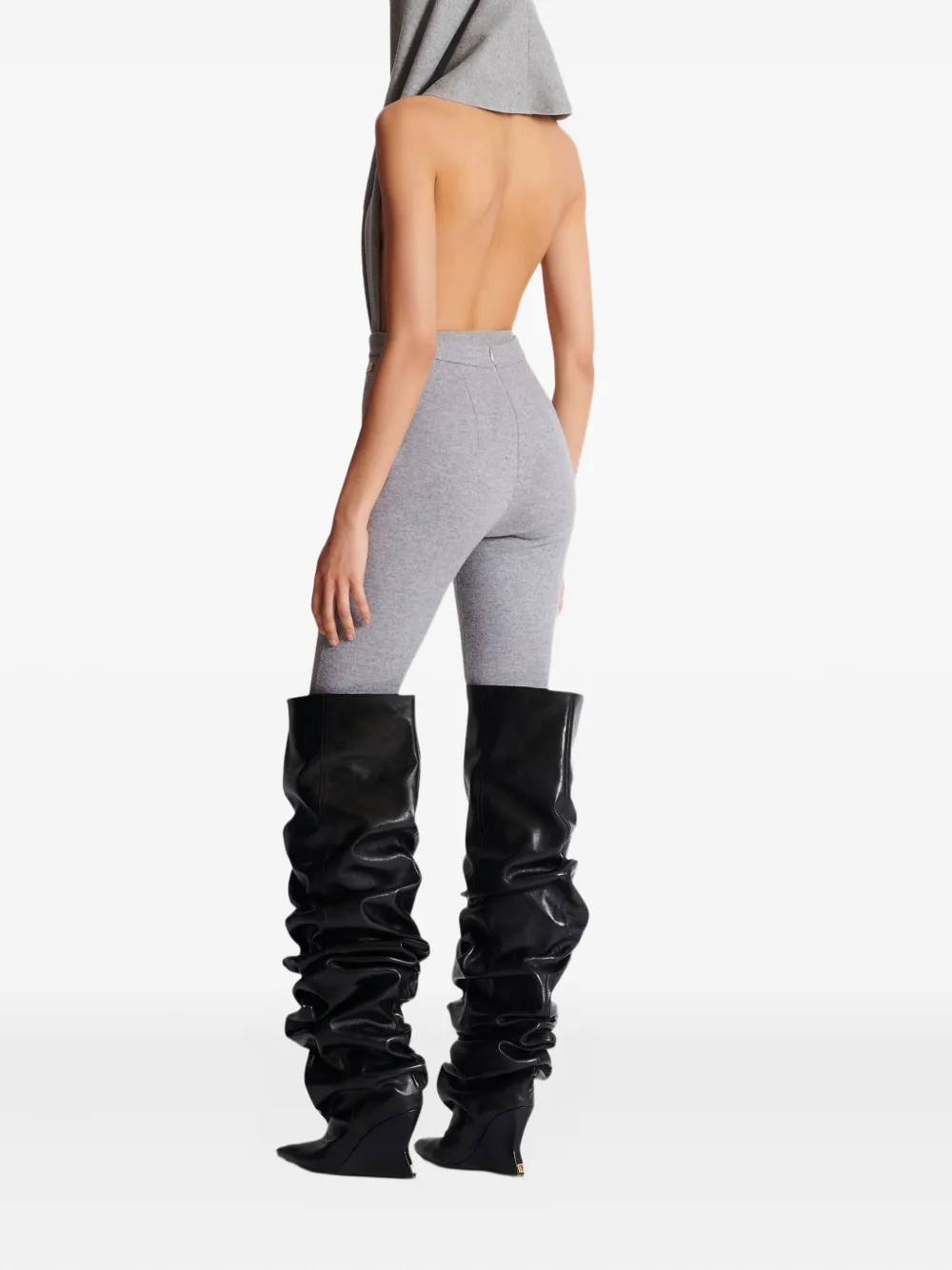 Balmain Wool-blend Knitted Leggings In Gray