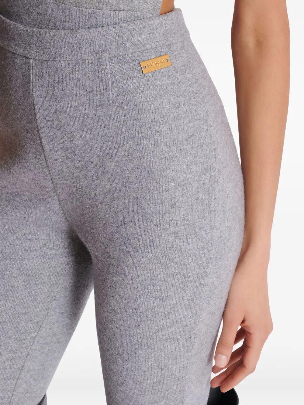 Balmain Wool-blend Knitted Leggings In Gray