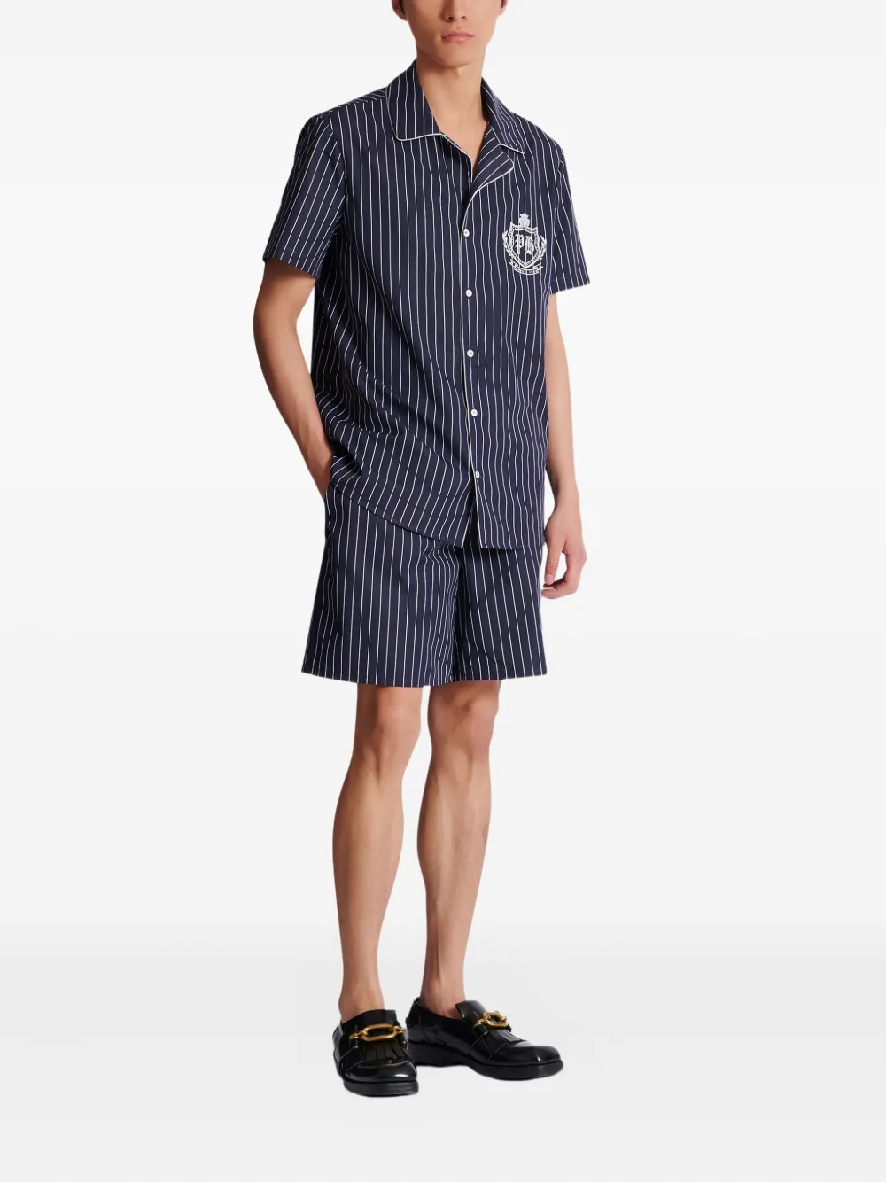 Balmain Gestreept pyjamashirt met borduurwerk Blauw