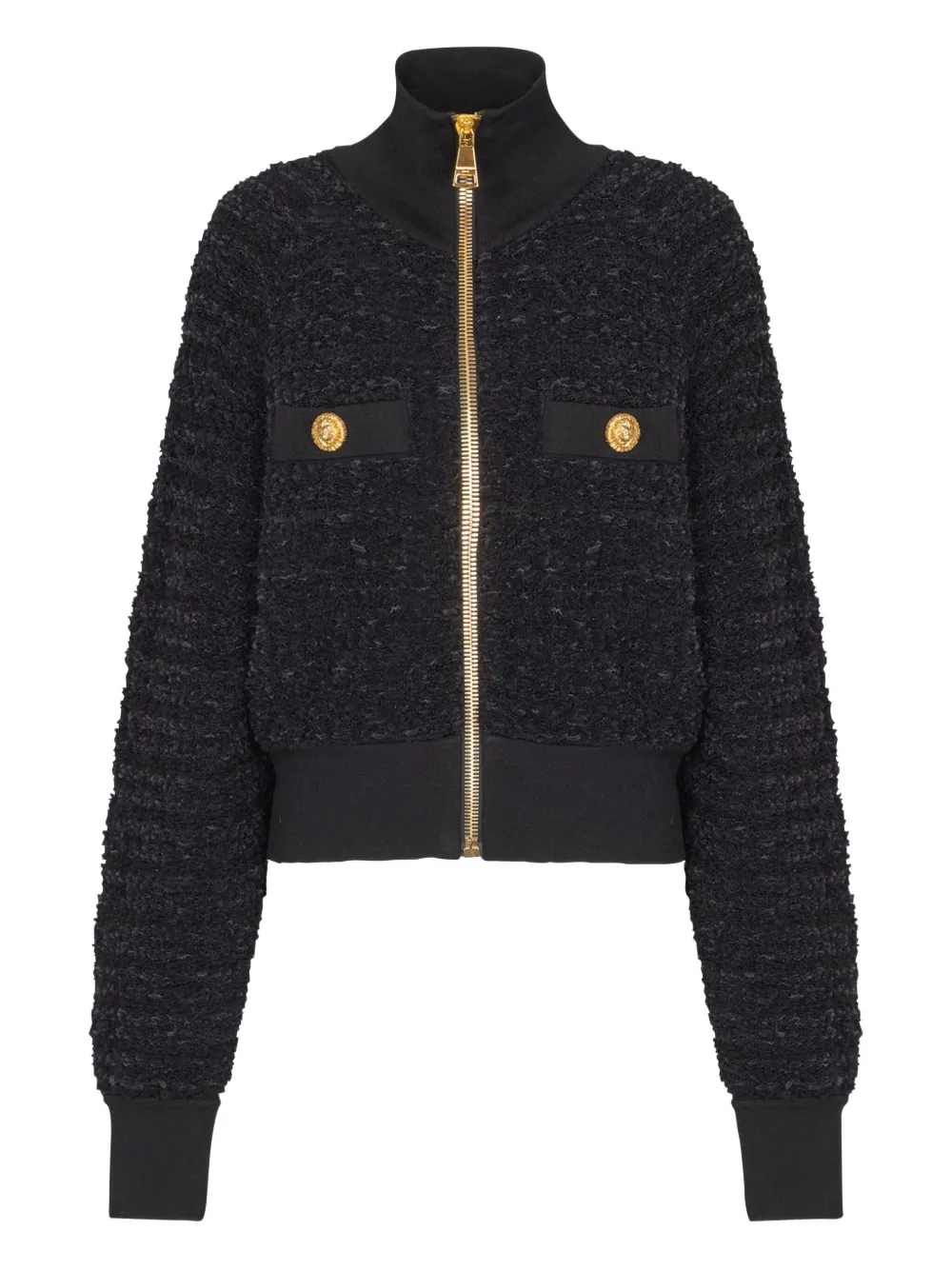 Balmain Tweed Bomber Jacket In Black