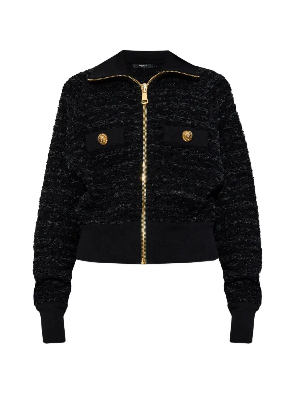 【定価60万以上✨️BALMAIN】 ツイード ジャケット千鳥 金ボタン 34 Balmain ツイード ボンバージャケット | ブラック | FARFETCH JP