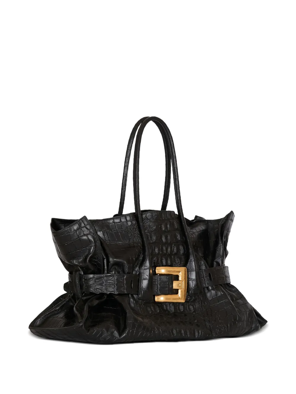 Balmain Xl Anthem Embossed-crocodile Buckle Tote Bag In Black