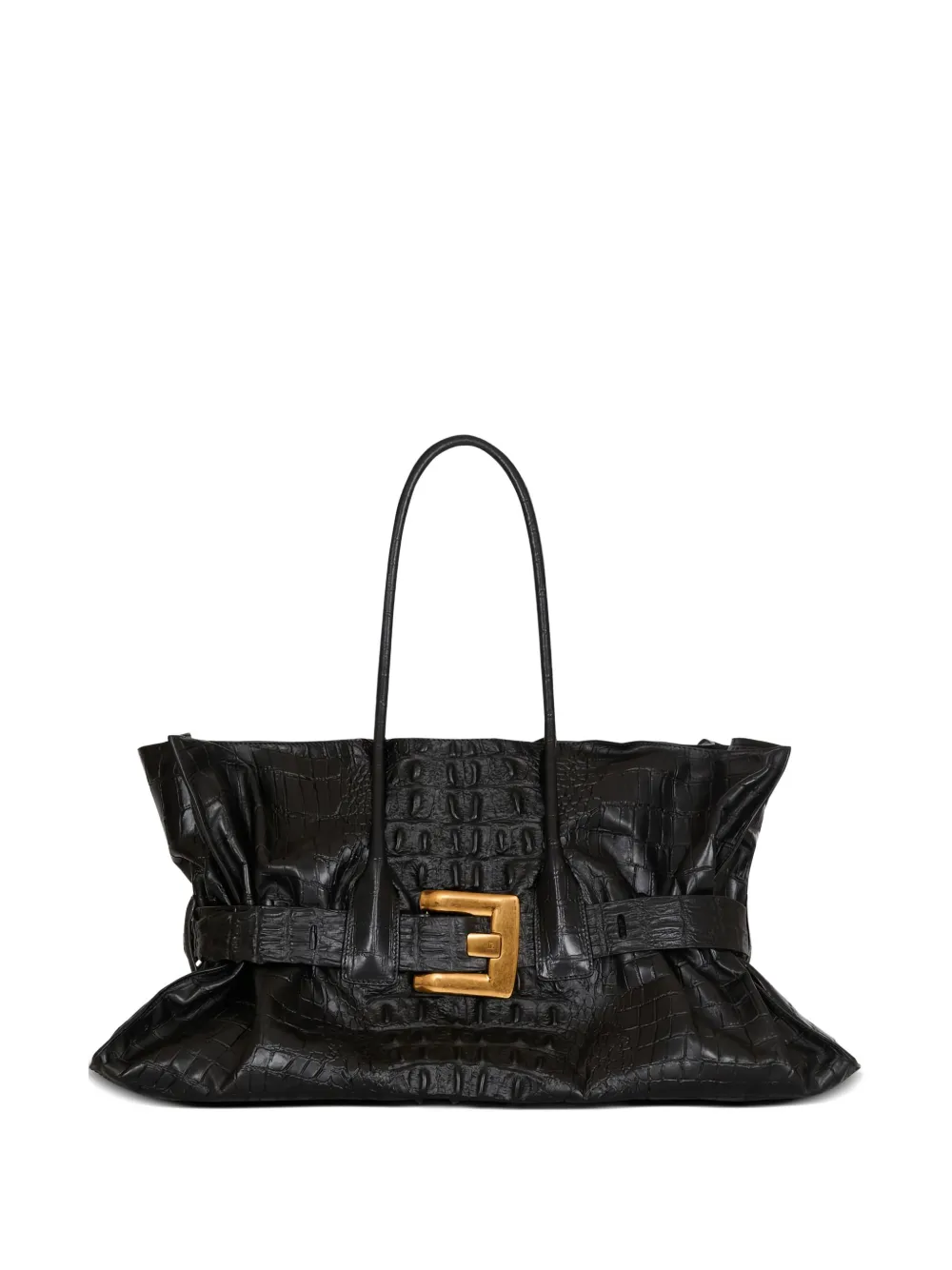 Balmain Xl Anthem Embossed-crocodile Buckle Tote Bag In Black
