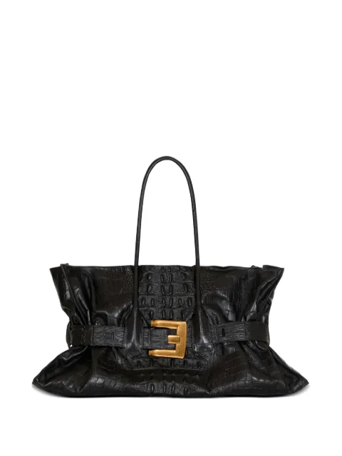 Balmain XL Anthem embossed-crocodile buckle tote bag