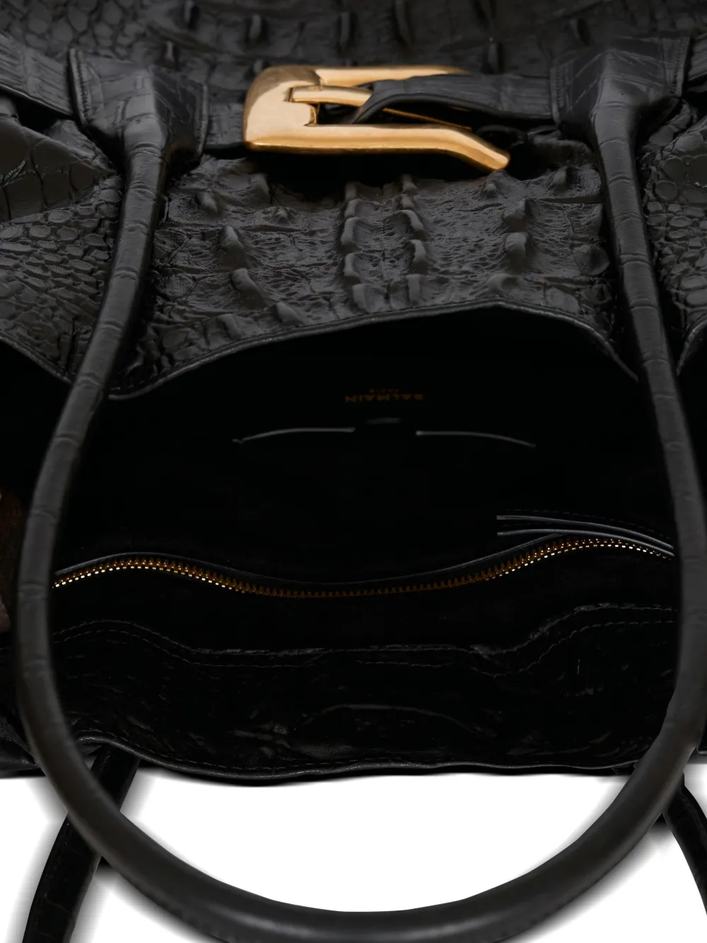 Balmain Xl Anthem Embossed-crocodile Buckle Tote Bag In Black
