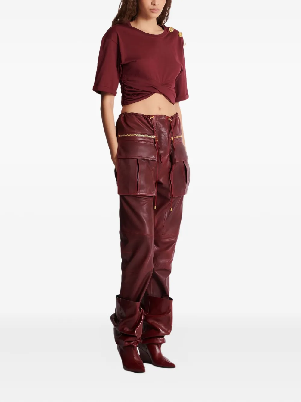 Balmain Gedraaide top verfraaid met knopen - Rood