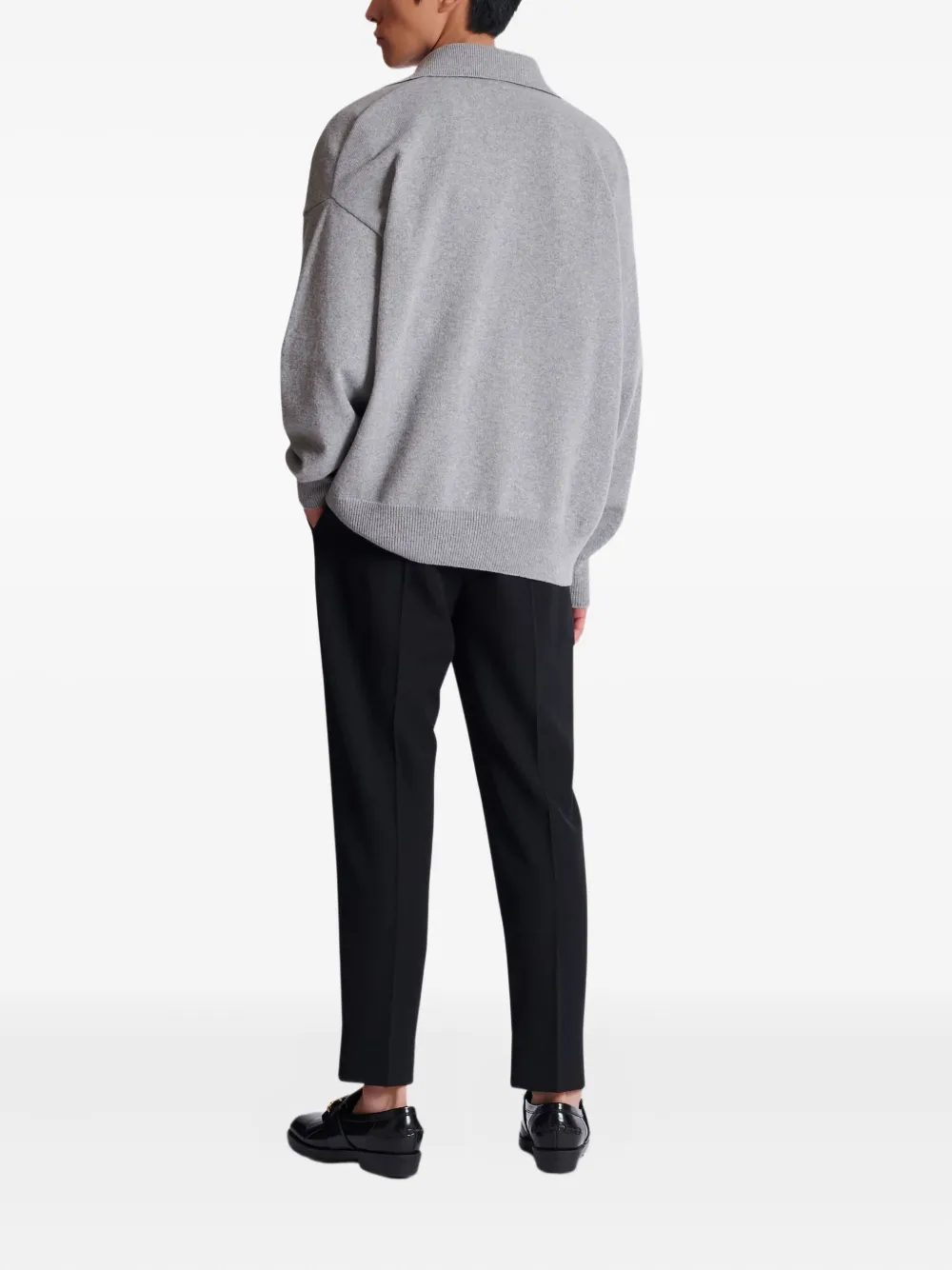 Balmain College Emblem Polo Sweater In Eco-cashmere In Gray