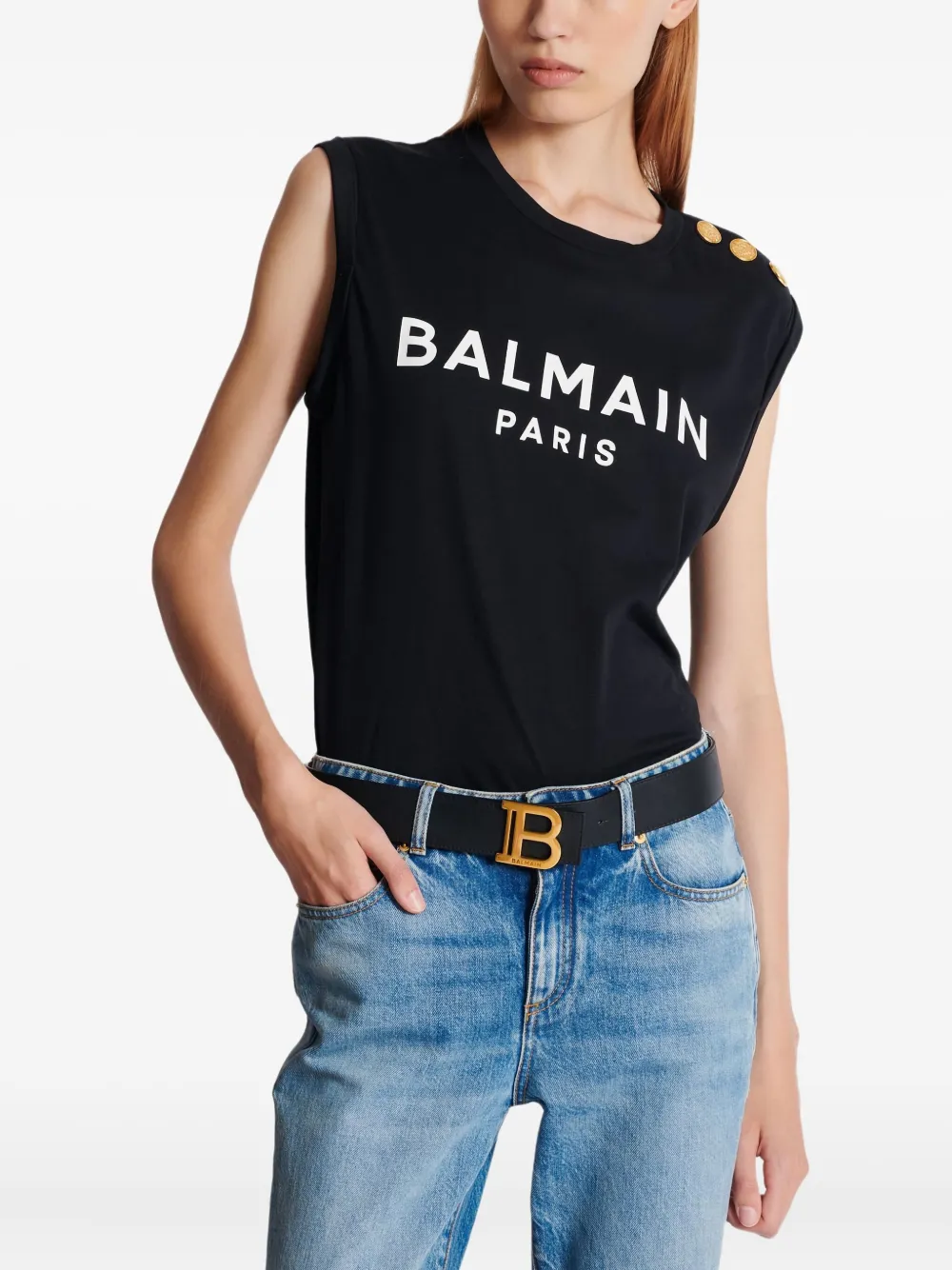  Balmain Leather B-buckle Belt - Black 