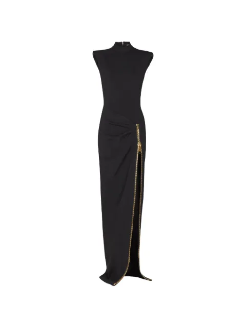 Balmain maxi zip-detail shoulder-pad dress