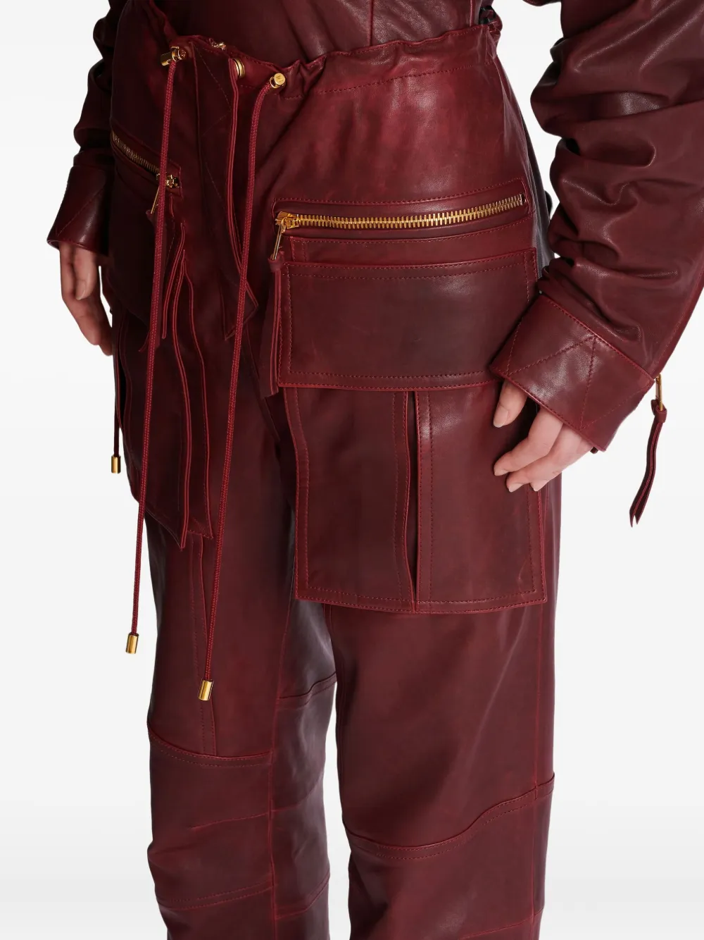 Balmain Cargo straight broek van lamsleer Rood