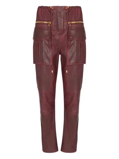 Balmain lambskin leather cargo straight trousers