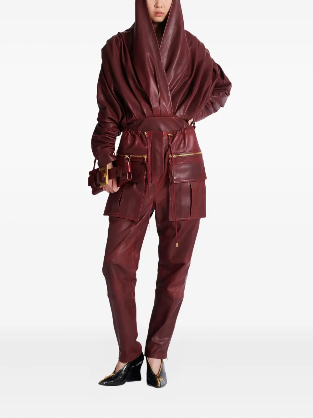 Balmain Cargo straight broek van lamsleer - Rood