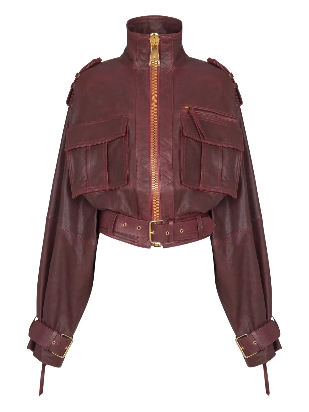 Balmain belted lambskin jacket | Brown | Image 1