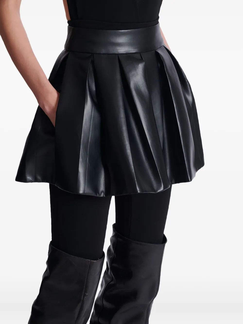 Balmain Short Pleated Faux Leather Skirt In Black